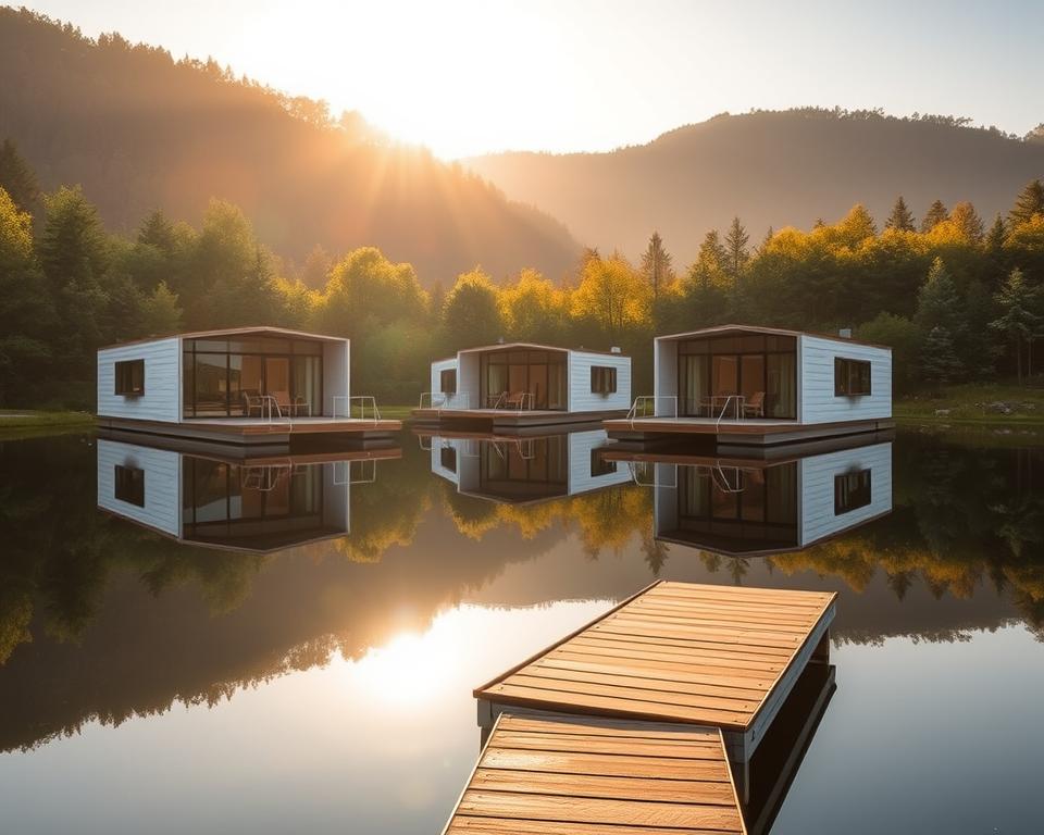 Hausboot auf dem Brombachsee – Floating Village Brombachsee Eco Lodges