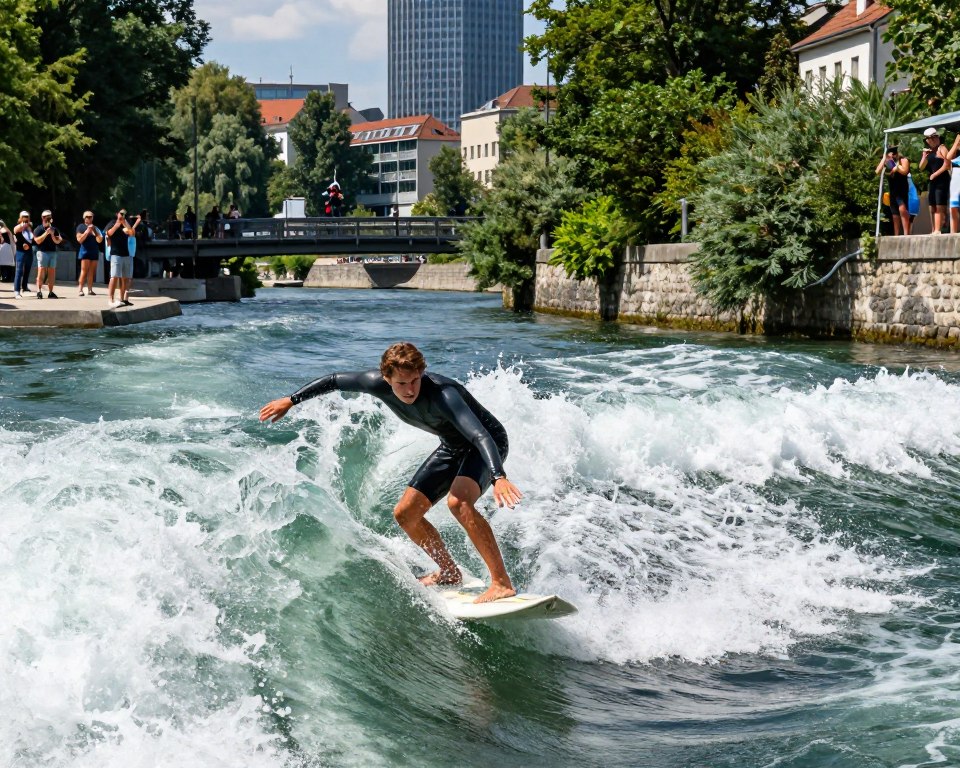 Flusswellen surfen Eisbach Strömung Flusswellen surfen Eisbach Strömung