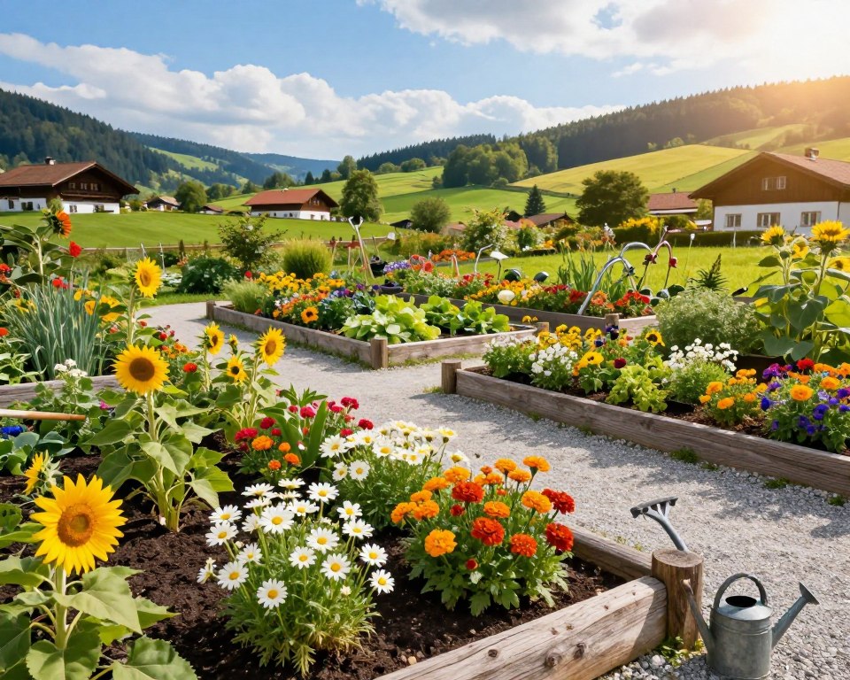 Bauerngarten Beete mit klaren Gartenwegen